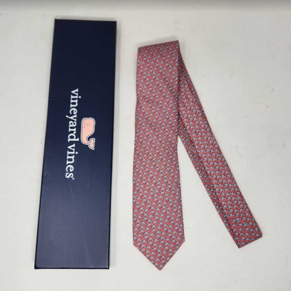 New men's Vineyard Vines happy as a clam Sea Splash silk tie in Sailors Red